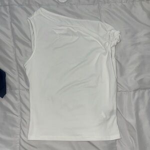 SHEIN White One-Shoulder Knot Tank